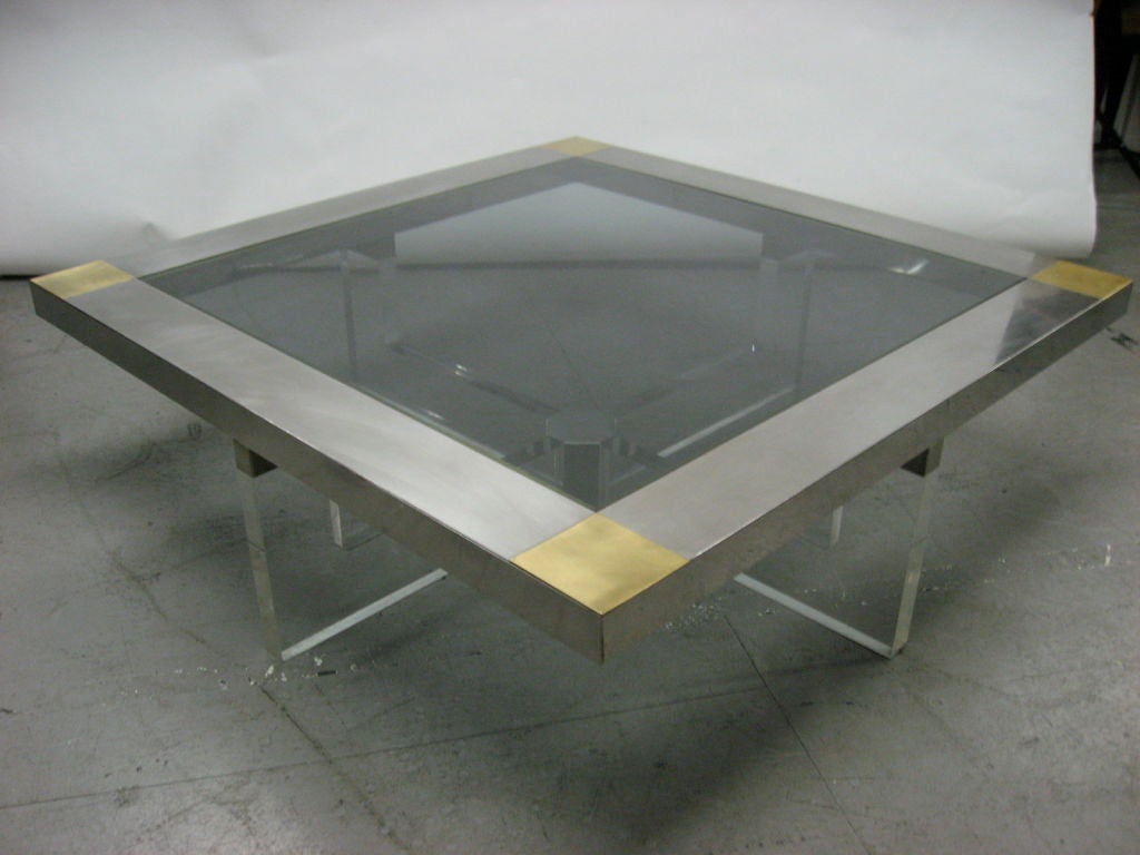 American Large square Coffee table circa 1970s signed