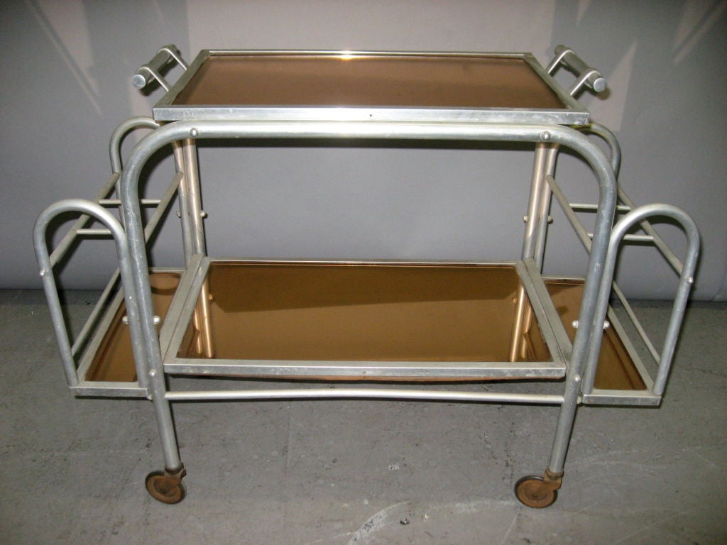 Art Deco French Deco Bar Cart with Mirrored Glass Tray, circa 1930