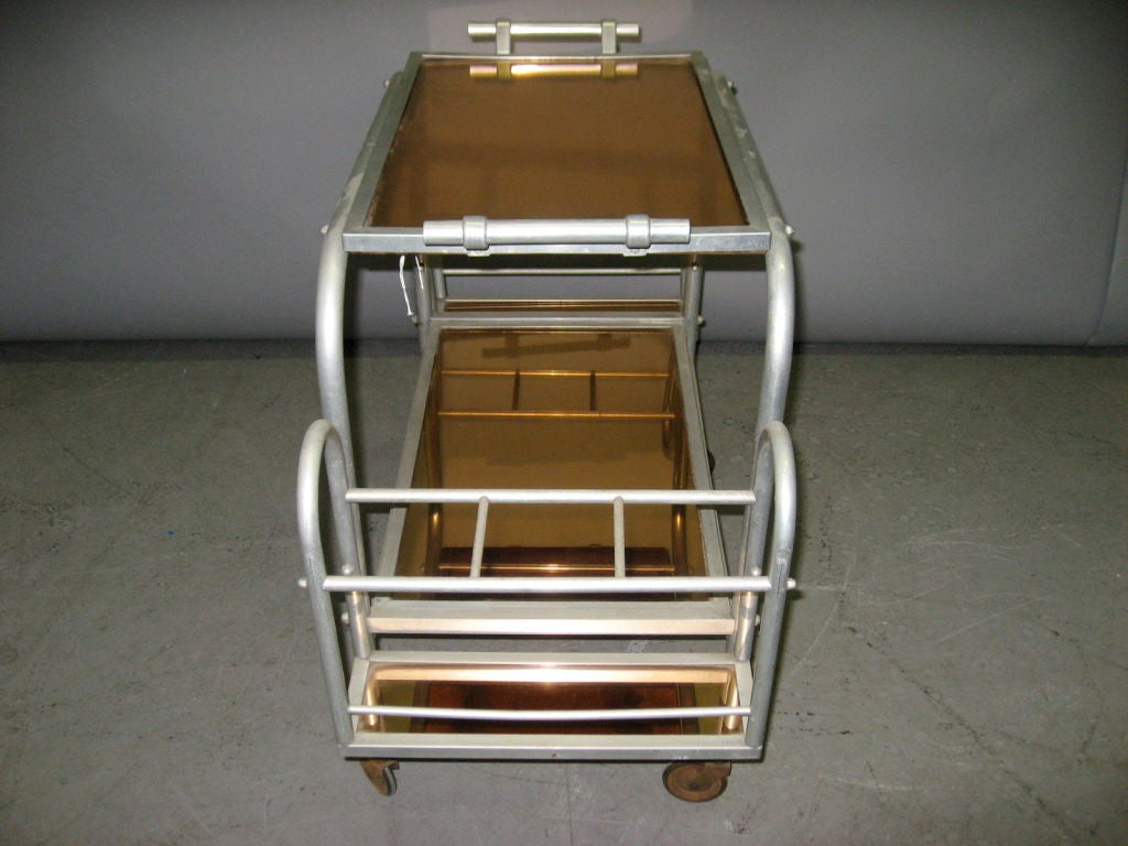 French Deco Bar Cart with Mirrored Glass Tray, circa 1930 In Excellent Condition In Jersey City, NJ