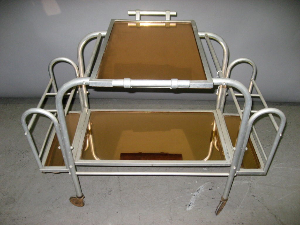 French Deco Bar Cart with Mirrored Glass Tray, circa 1930 1