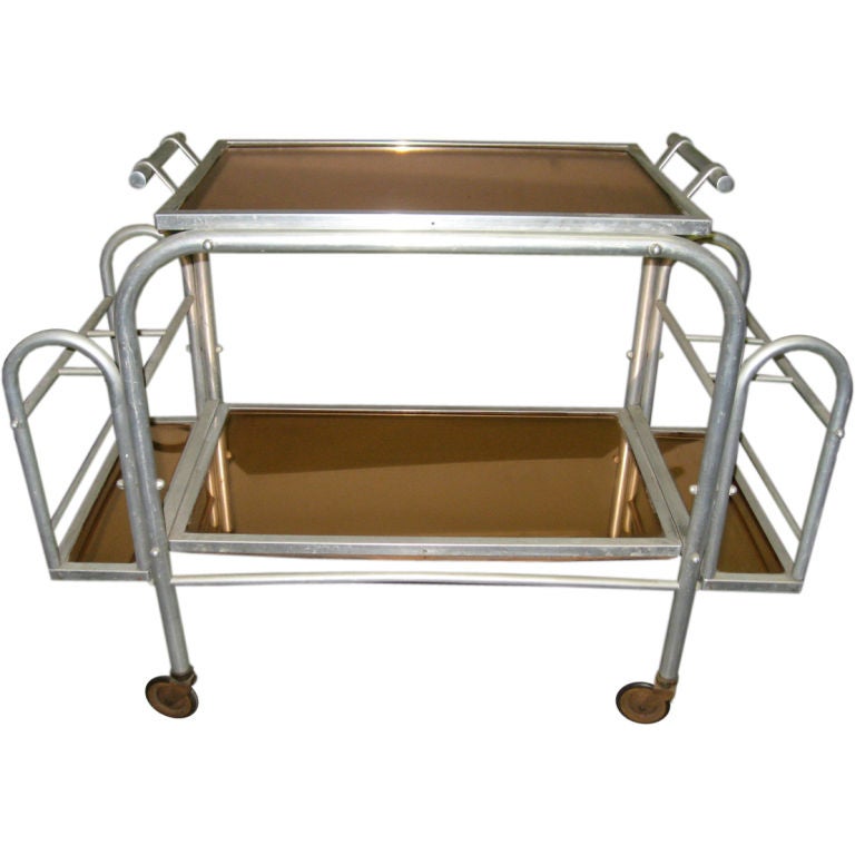 French Deco Bar Cart with Mirrored Glass Tray, circa 1930