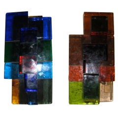 Pair Of Sconces Multi Colored French Glass Circa 1960