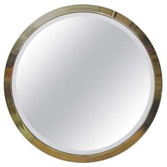 Vintage Round Beveled Mirror In Brass  Labeled Thayer Coggin Circa 1960 Made In America