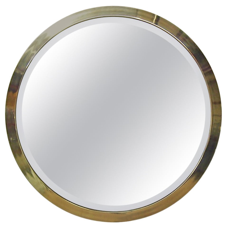 Round Beveled Mirror In Brass  Labeled Thayer Coggin Circa 1960 Made In America