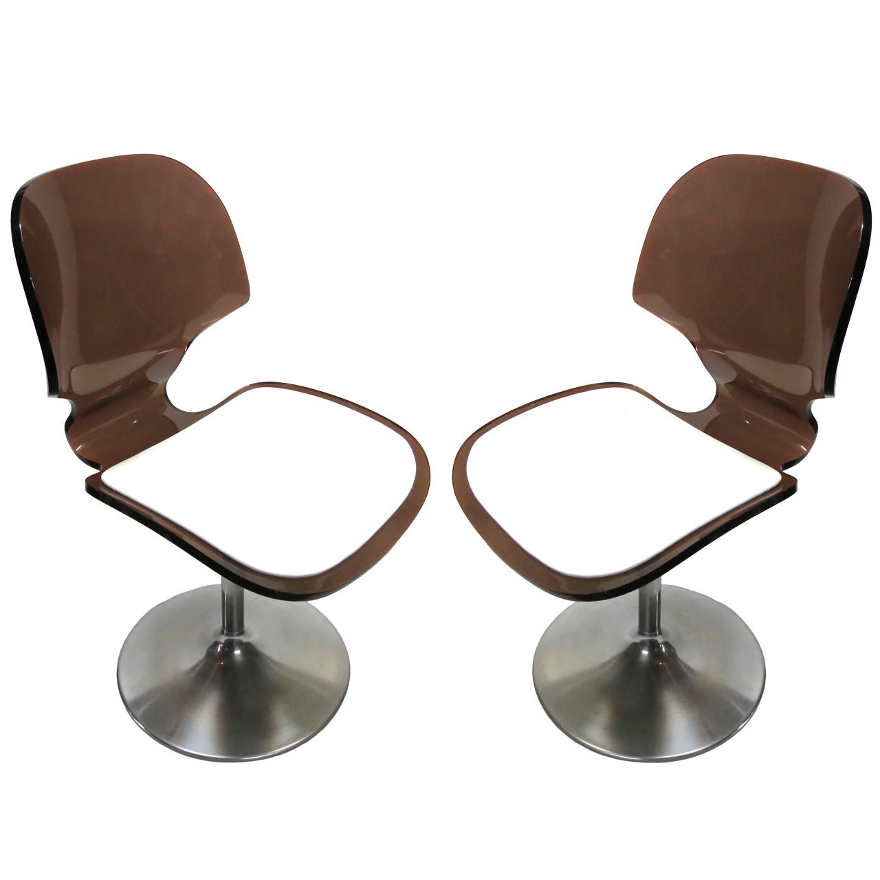 Pair of Swivel Chairs in Smoked Lucite, circa 1970
