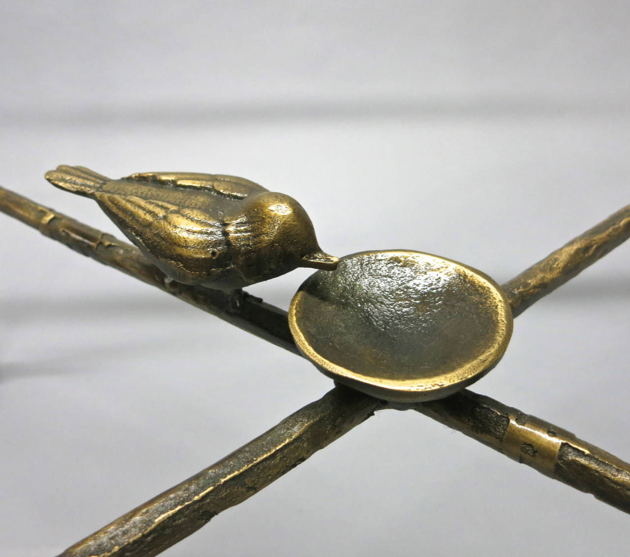 Mid-Century Modern Texturized Solid Bronze Table with Detail of Birds, USA, circa 1980