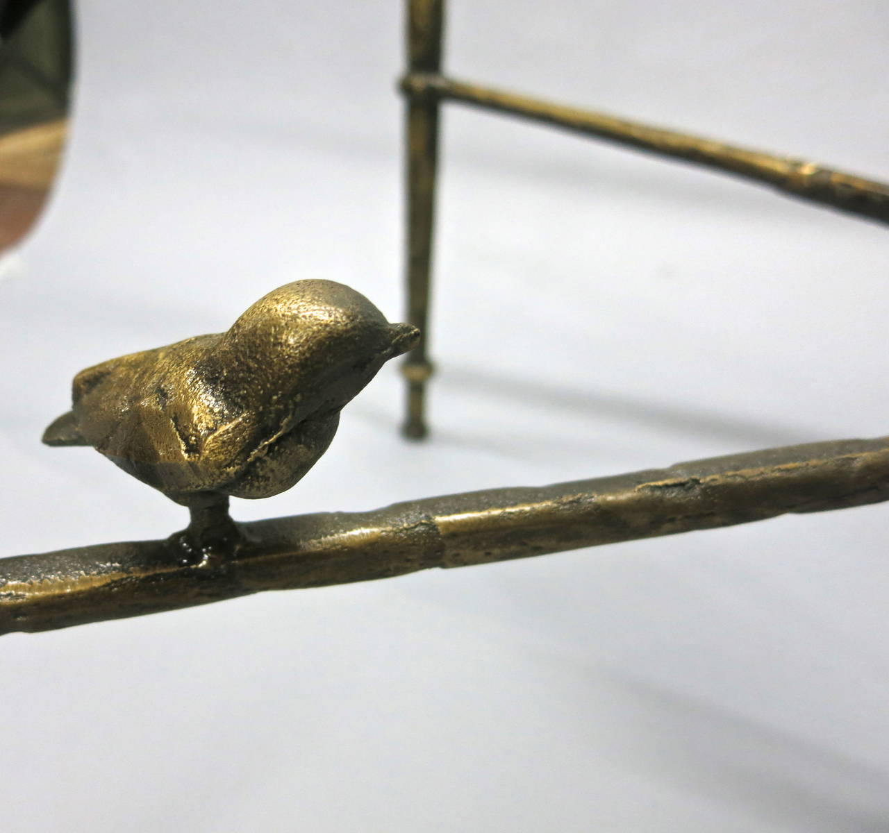 American Texturized Solid Bronze Table with Detail of Birds, USA, circa 1980