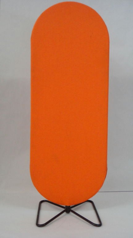 Set of three screens by Verner Panton each in original orange fabric and enameled metal base.