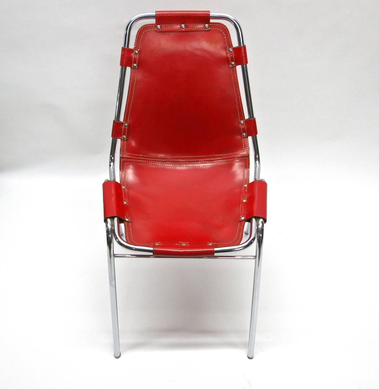 Mid-Century Modern  Four Rare Red Chairs Designed by Charlotte Perriand, France Circa 1955