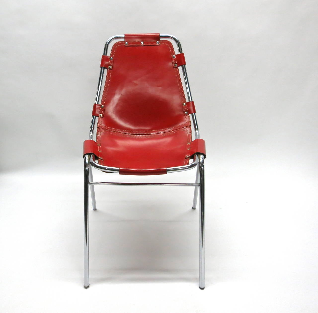 French  Four Rare Red Chairs Designed by Charlotte Perriand, France Circa 1955