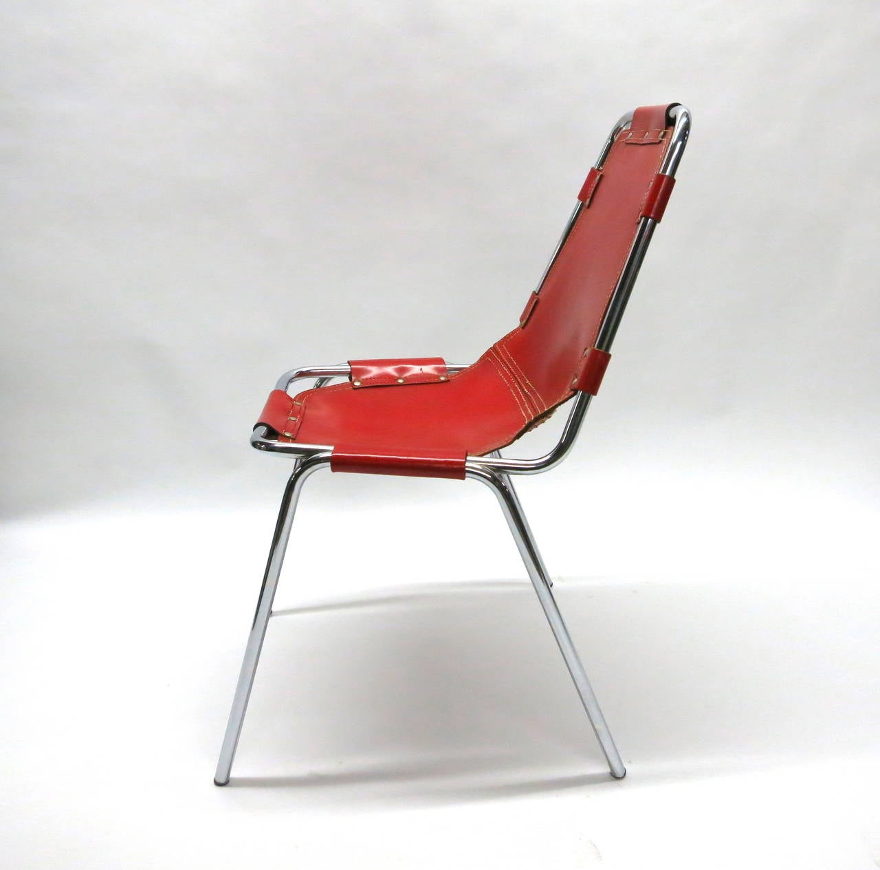 Metal  Four Rare Red Chairs Designed by Charlotte Perriand, France Circa 1955