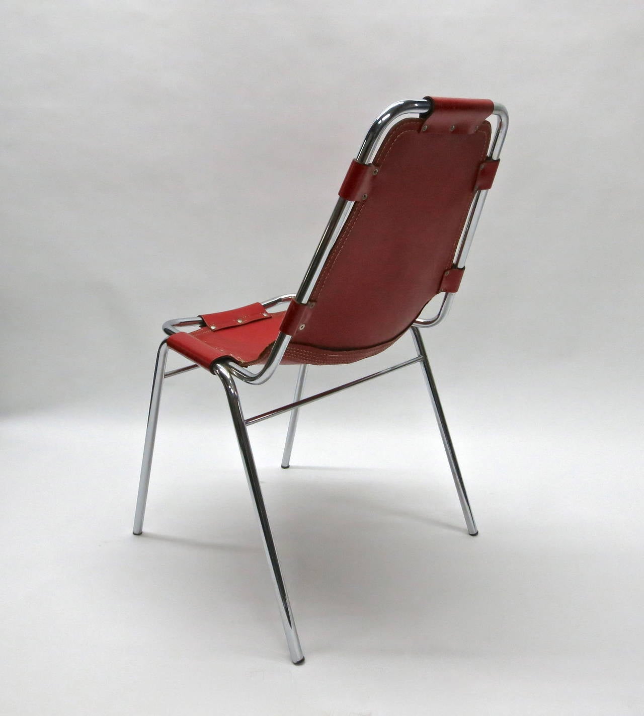  Four Rare Red Chairs Designed by Charlotte Perriand, France Circa 1955 For Sale 1