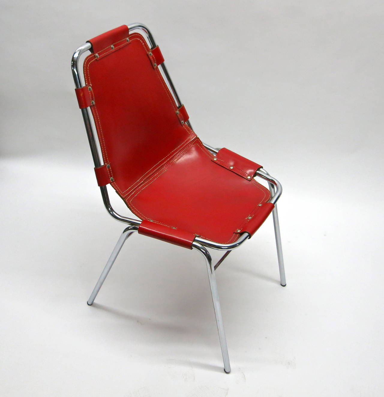  Four Rare Red Chairs Designed by Charlotte Perriand, France Circa 1955 For Sale 3