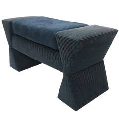 Vintage Memphis Style Bench in original Blue fabric Made in 1980s