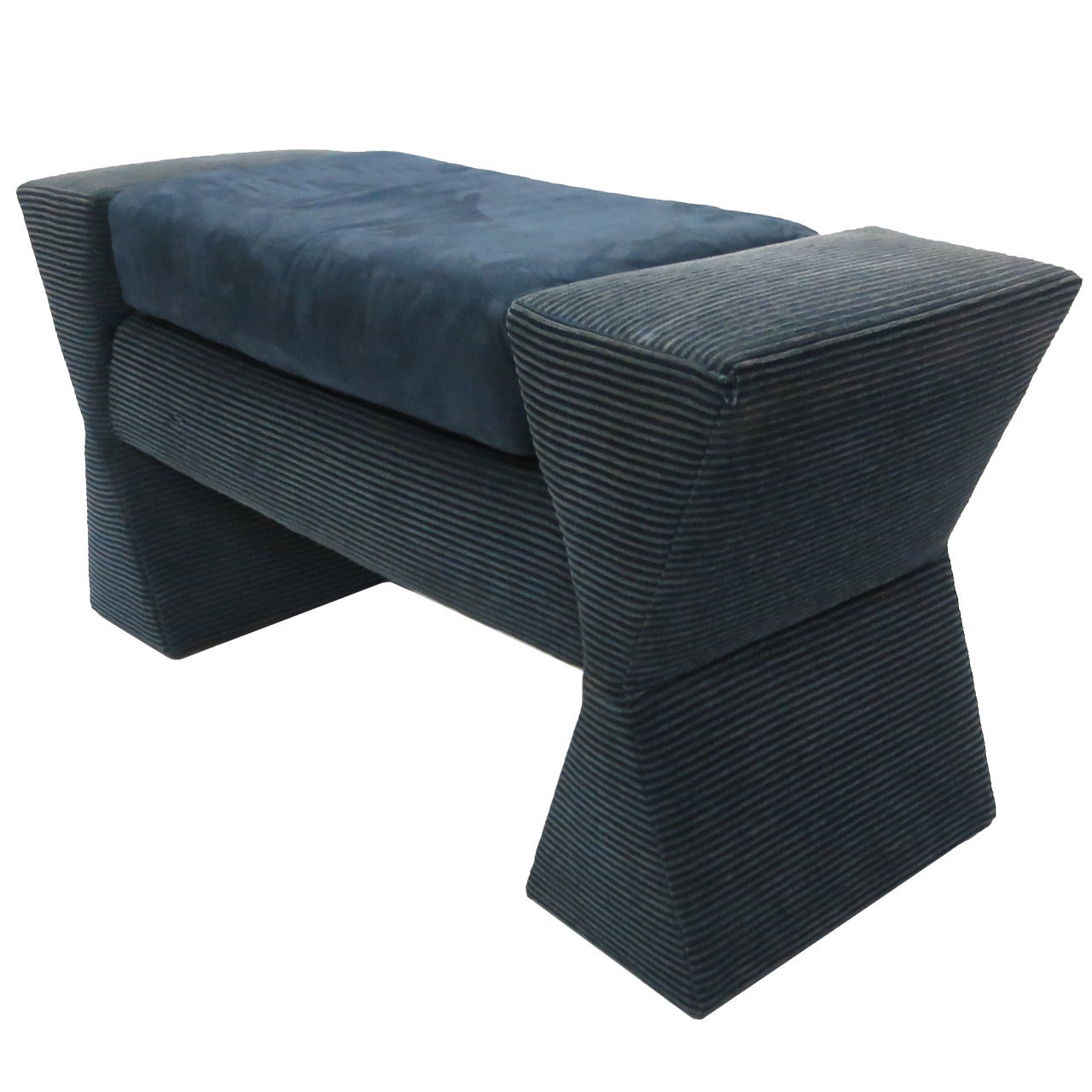 Memphis Style Bench in original Blue fabric Made in 1980s