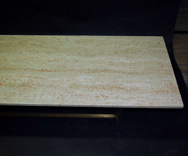 Coffee Table with Six Foot Travertine Top after Paul McCobb circa 1960 American In Good Condition In Jersey City, NJ