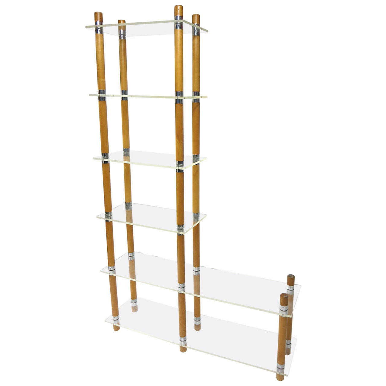 Shelving Unit in Lucite, Wood and Chrome, American, circa 1970