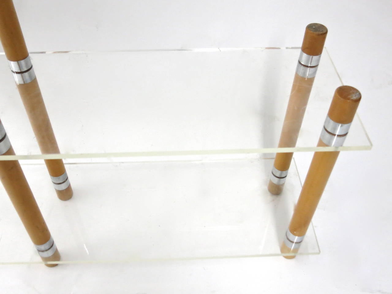 Mid-Century Modern Shelving Unit in Lucite, Wood and Chrome, American, circa 1970