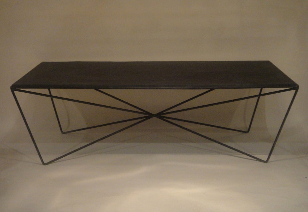 Enameled steel structured table with a slate top by Darrell Landrum for Avard.