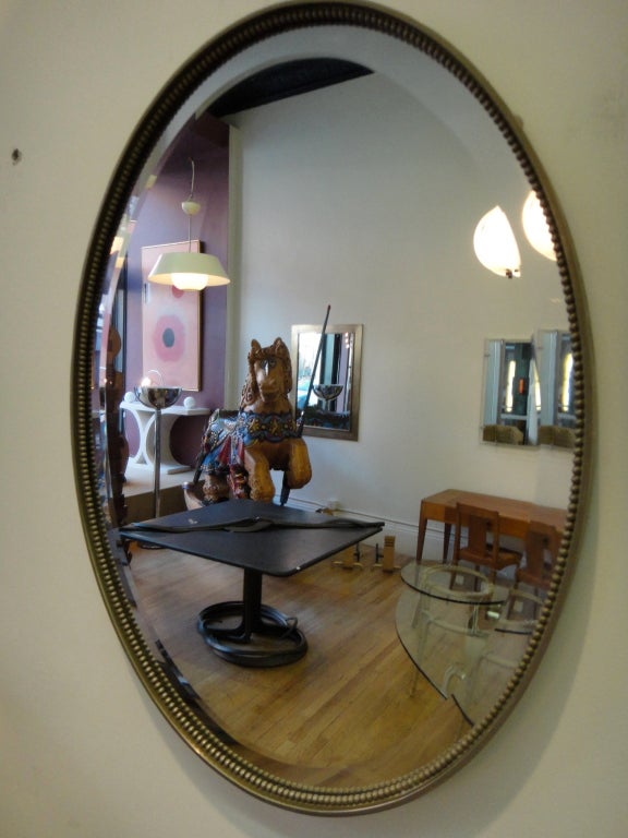 Oval Mirror in Nickel Circa 1940 American In Excellent Condition In Jersey City, NJ