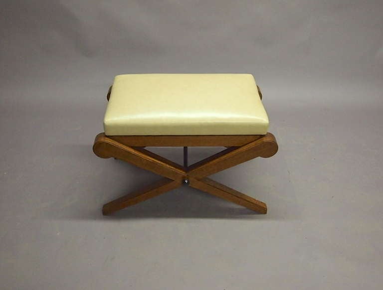 Mid-Century Modern X-Leg Bench in Oak after Maxime Old Circa 1940 France