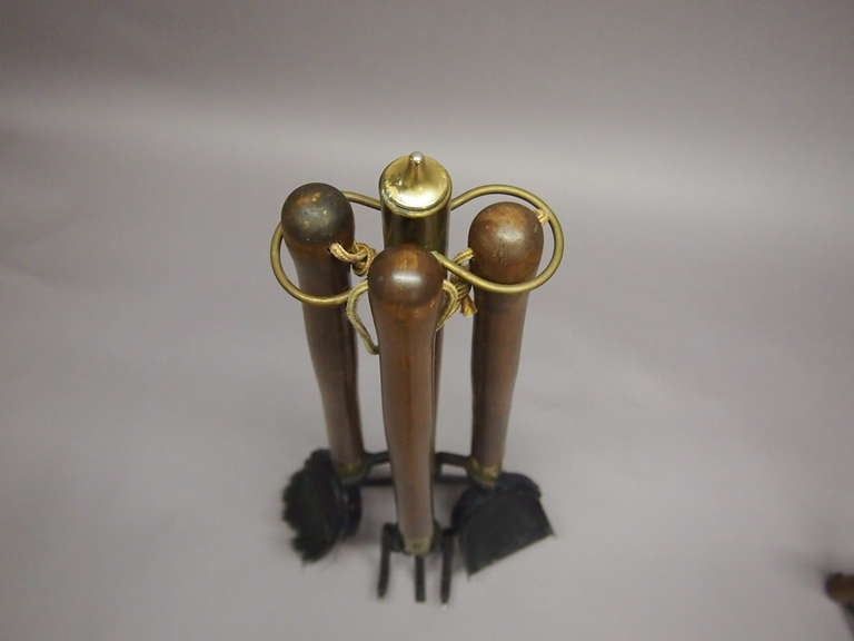 Mid-20th Century Set of Fireplace Tools with Log Holder Signed Seymour, circa 1940, American