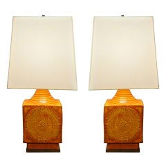 Pair of Ceramic Lamps in the manner of Roger Capron Circa 1960 American