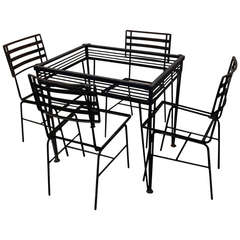 Vintage Outdoor Dining Set by Salterini  Glass Top & Four Chairs circa 1950 American
