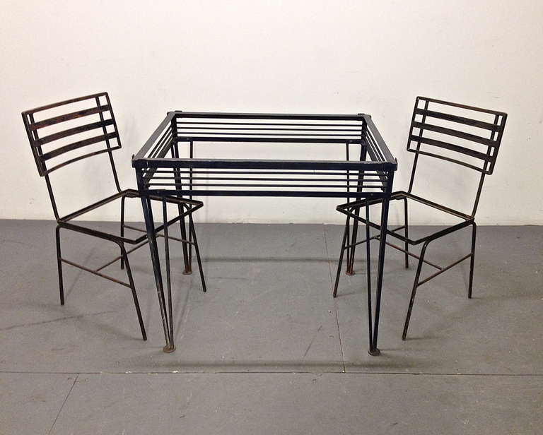 Metal Outdoor Dining Set by Salterini  Glass Top & Four Chairs circa 1950 American
