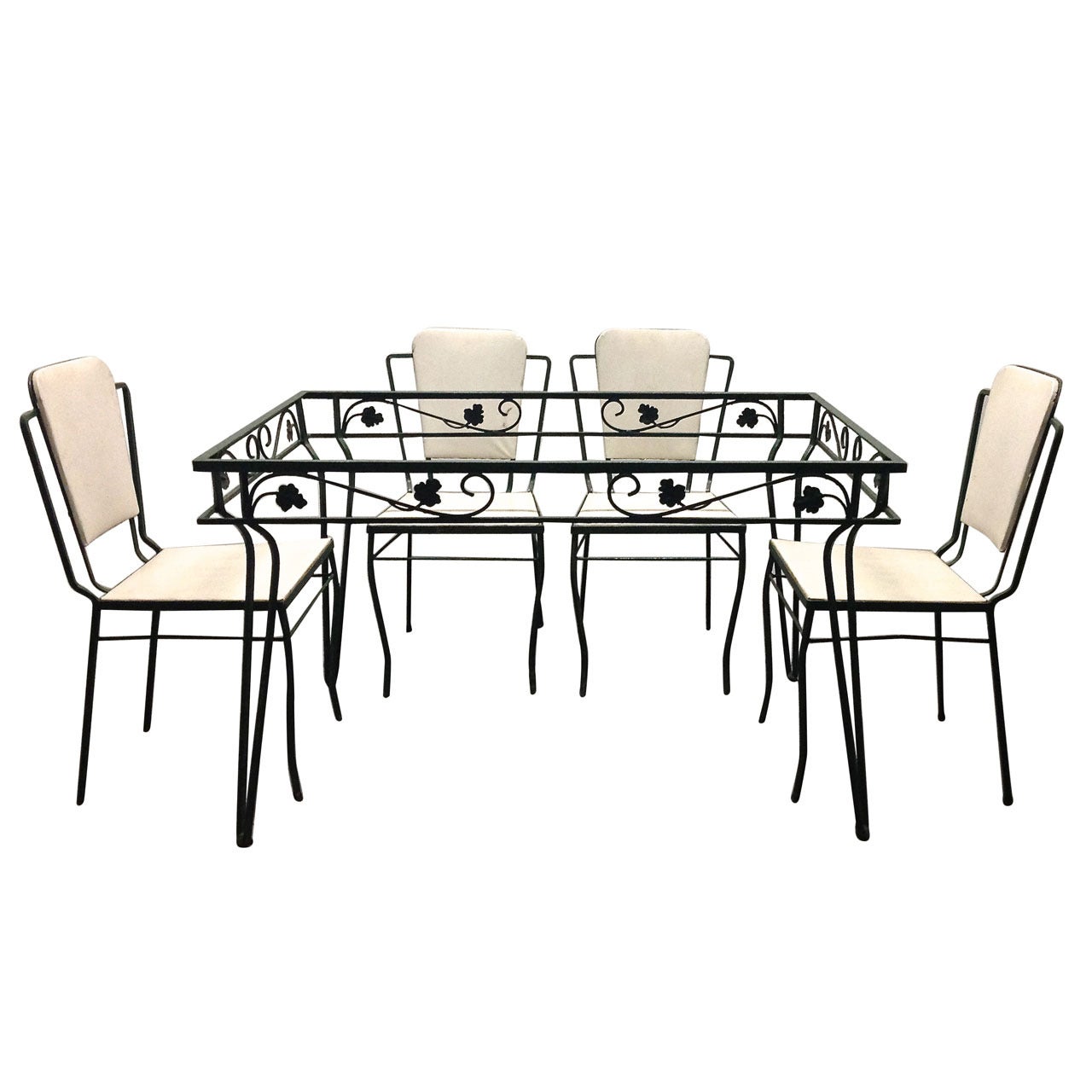 Outdoor Dining Set by Salterini  glass top with 4 Chairs circa 1940 American