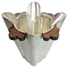 Retro Silver and Walnut Ice Bucket Signed Driade Circa 1990 Made in Italy