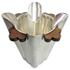 Silver and Walnut Ice Bucket Signed Driade Circa 1990 Made in Italy