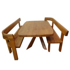 Dining Table Set in Oak by Pierre Chapo French Circa 1965