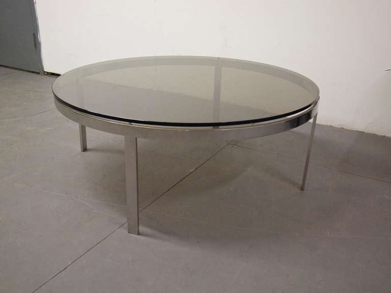 Mid-Century Modern Coffee Table Round Smoked Glass Top Circa 1970 USA