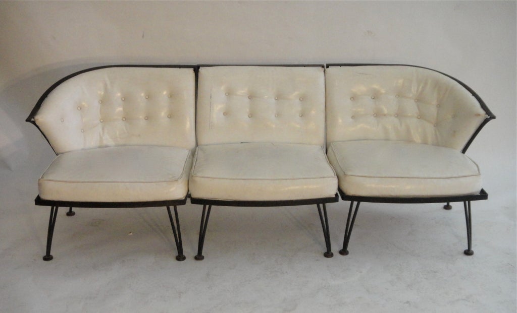 A three piece Sectional garden sofa with a curved back original fabric and two chairs listed separately and another 3piece sectional available. can be arranged as a 4seater with a love seat and 2side chairs
