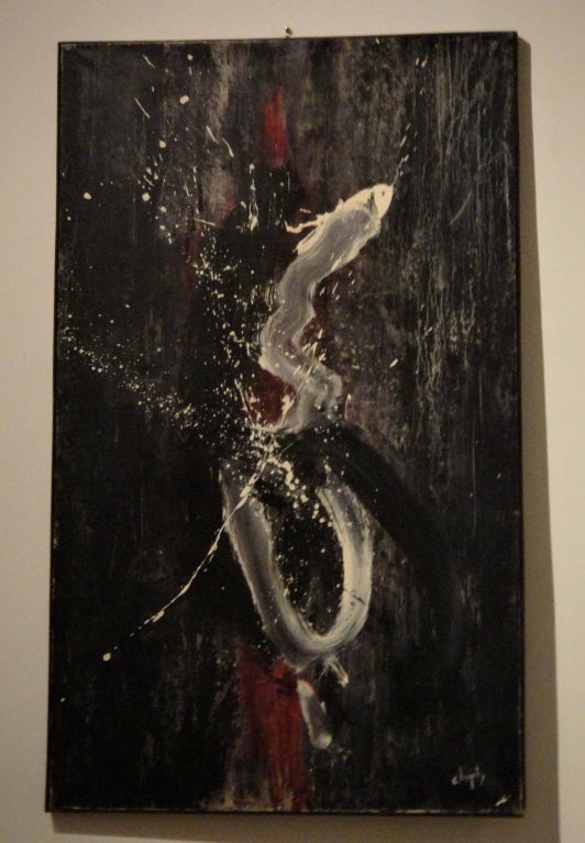 Painting signed Clupty is oil on canvas in black, red and white