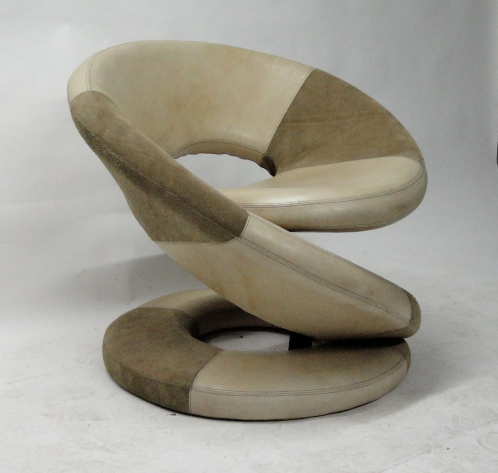 Chair in original fabric of a taupe leather and suede Made in Italy