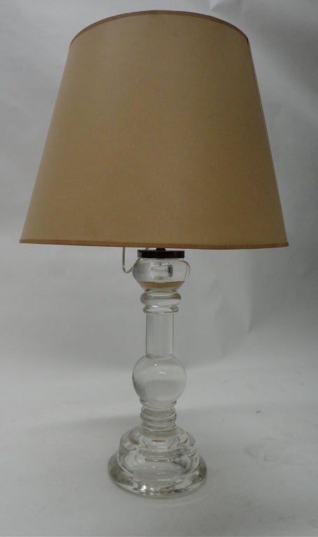 Italian Pair of Clear Solid Glass Table Lamps Signed Archimede Seguso Murano 1960 Italy