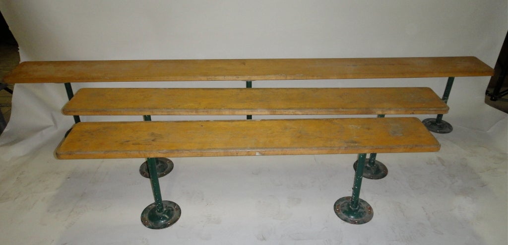 Benches in Wood with green enamel metal legs that free stand or can attach to the floor.
9ft
8ft
6ft