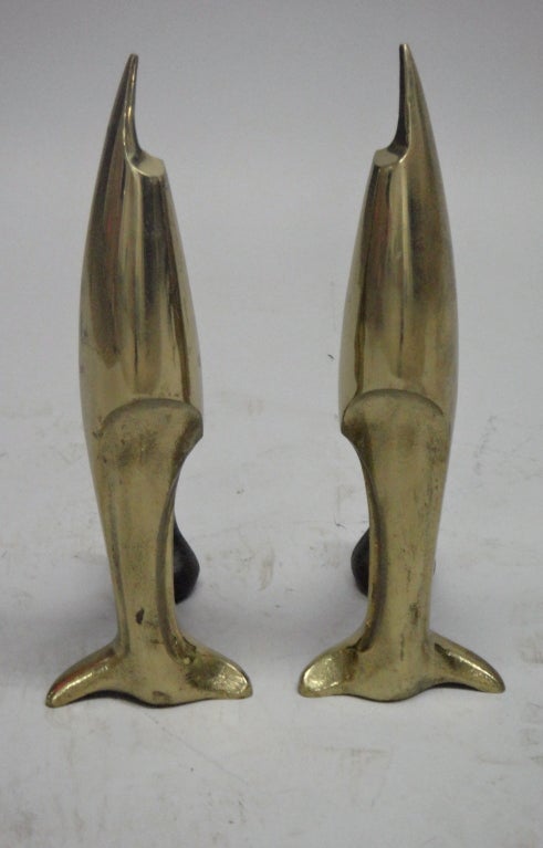 Art Deco Pair of Solid Bronze Andirons Circa 1930 French