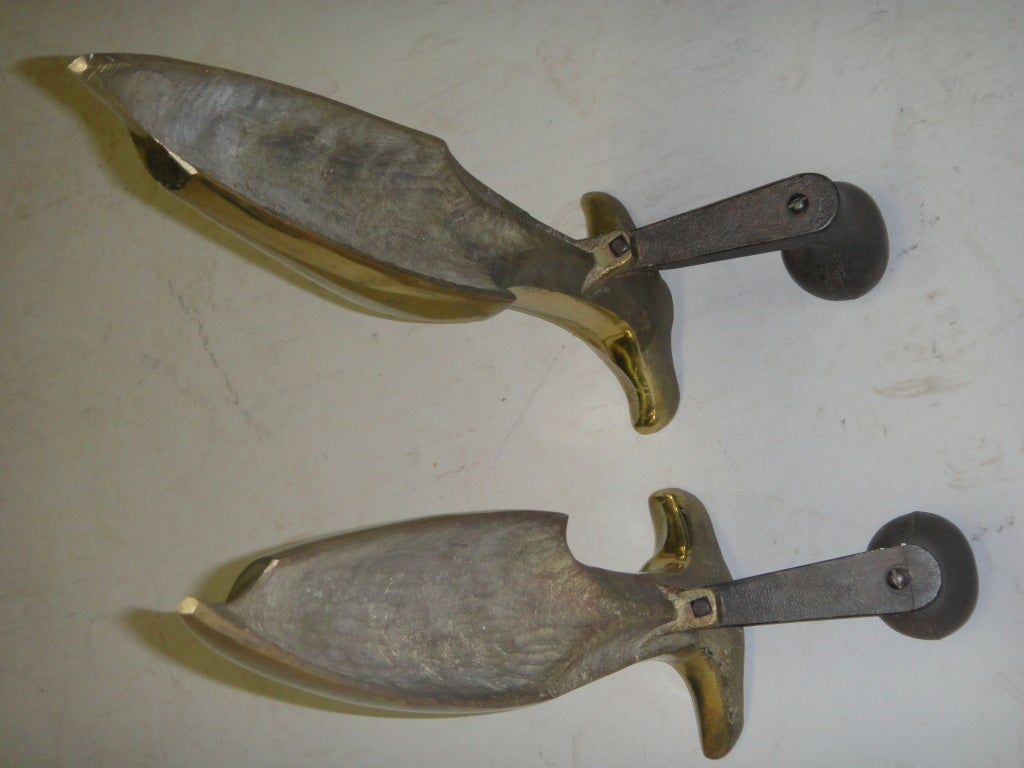 Pair of Solid Bronze Andirons Circa 1930 French In Excellent Condition In Jersey City, NJ