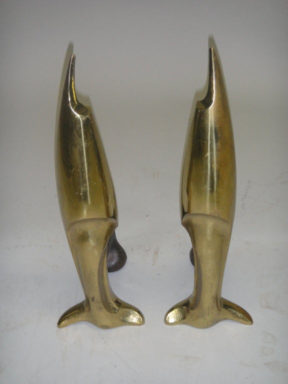 Mid-20th Century Pair of Solid Bronze Andirons Circa 1930 French