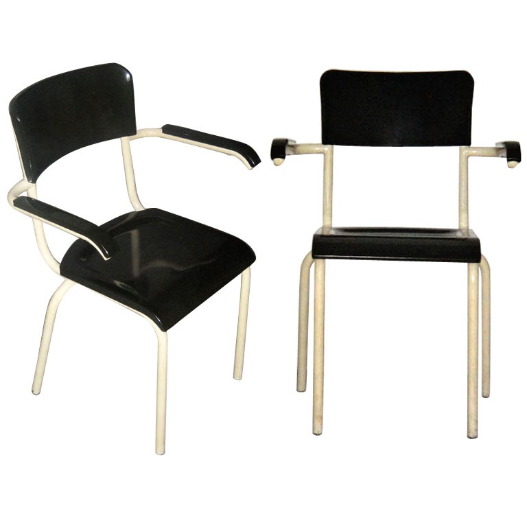 Pair of Arm Chairs Designed in 1947 by Rene Herbst Made in France