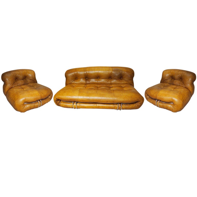 Three Piece set of "SORIANO" Seating by Tobia Scarpa c1970 Italy