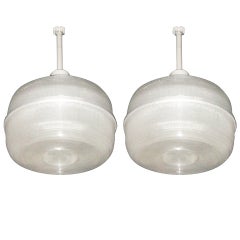 Pair of Ceiling Fixtures in Holophane Glass ca. 1945 American