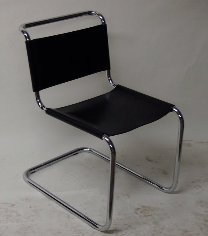 Set of twelve chairs, by Marcel Breuer for Thonet, with a chrome plated  tubular frame leather seat an backs.