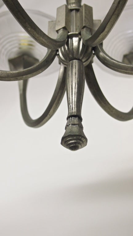 Deco Ceiling Fixture in Original Nickel and Glass, circa 1930 In Excellent Condition In Jersey City, NJ