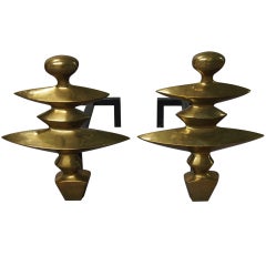 Pair of Andirons After Giacometti circa 1970 American