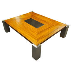 Custom Coffee Table in Solid Wood and Steel Made in 1978 NYC