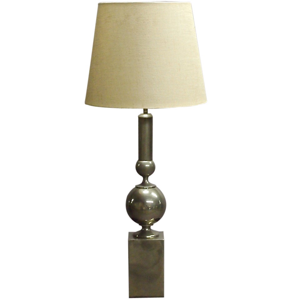 Tall Table Lamp in Nickel Circa 1960 France